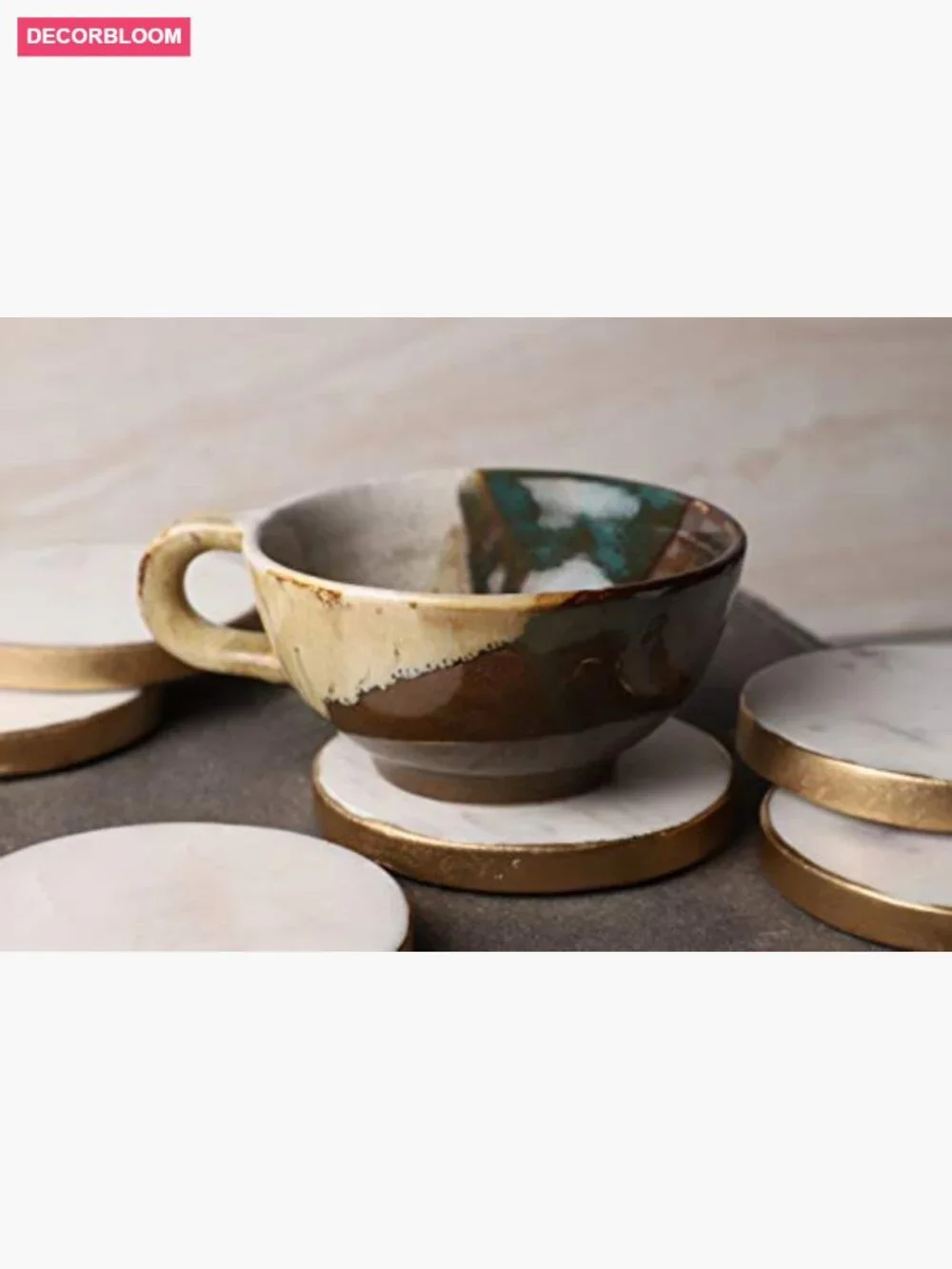 Set of 4 Handcrafted Marble Coasters with Gold Edges